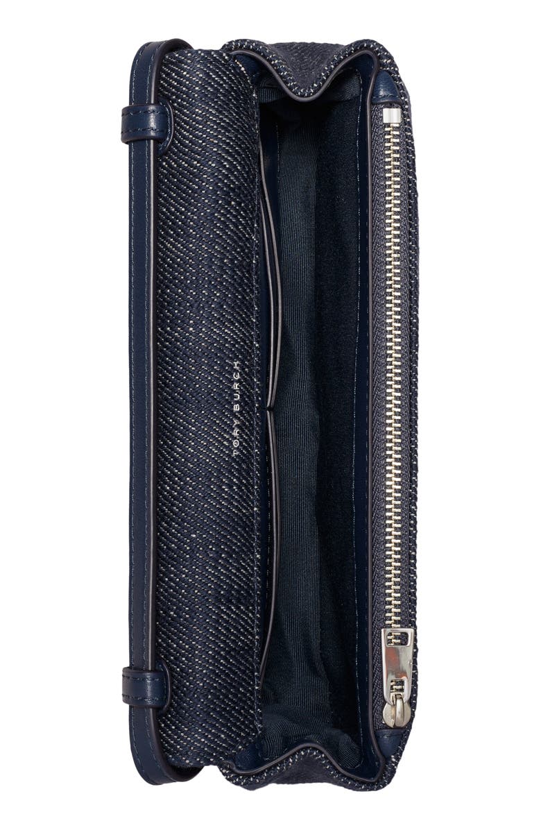 Tory Burch Charlie Denim Wallet on a Strap, Alternate, color, Midnight