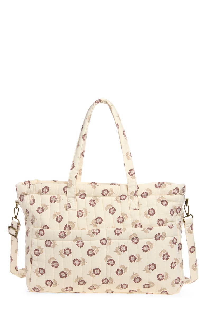Floral Diaper Bag & Changing Pad Set, Main, color, NATURAL