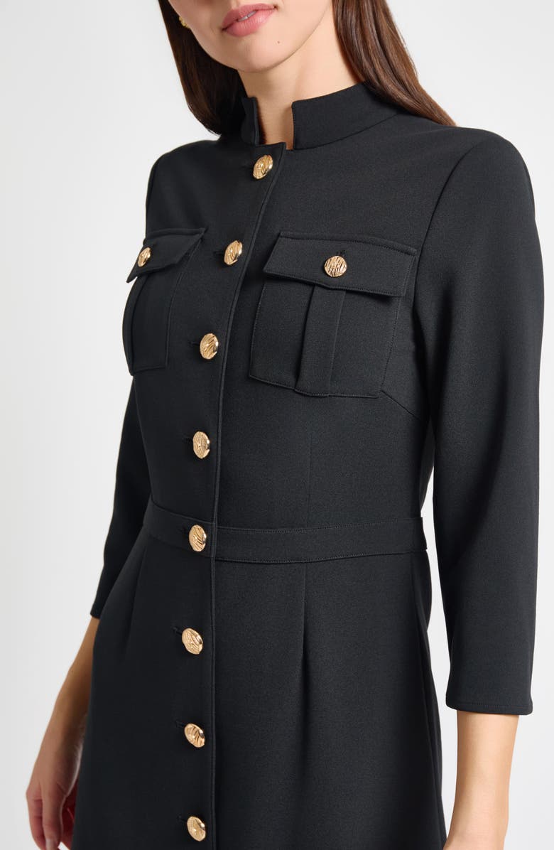 Ming Wang Deco Long Sleeve Crepe Sheath Dress, Alternate, color, Black