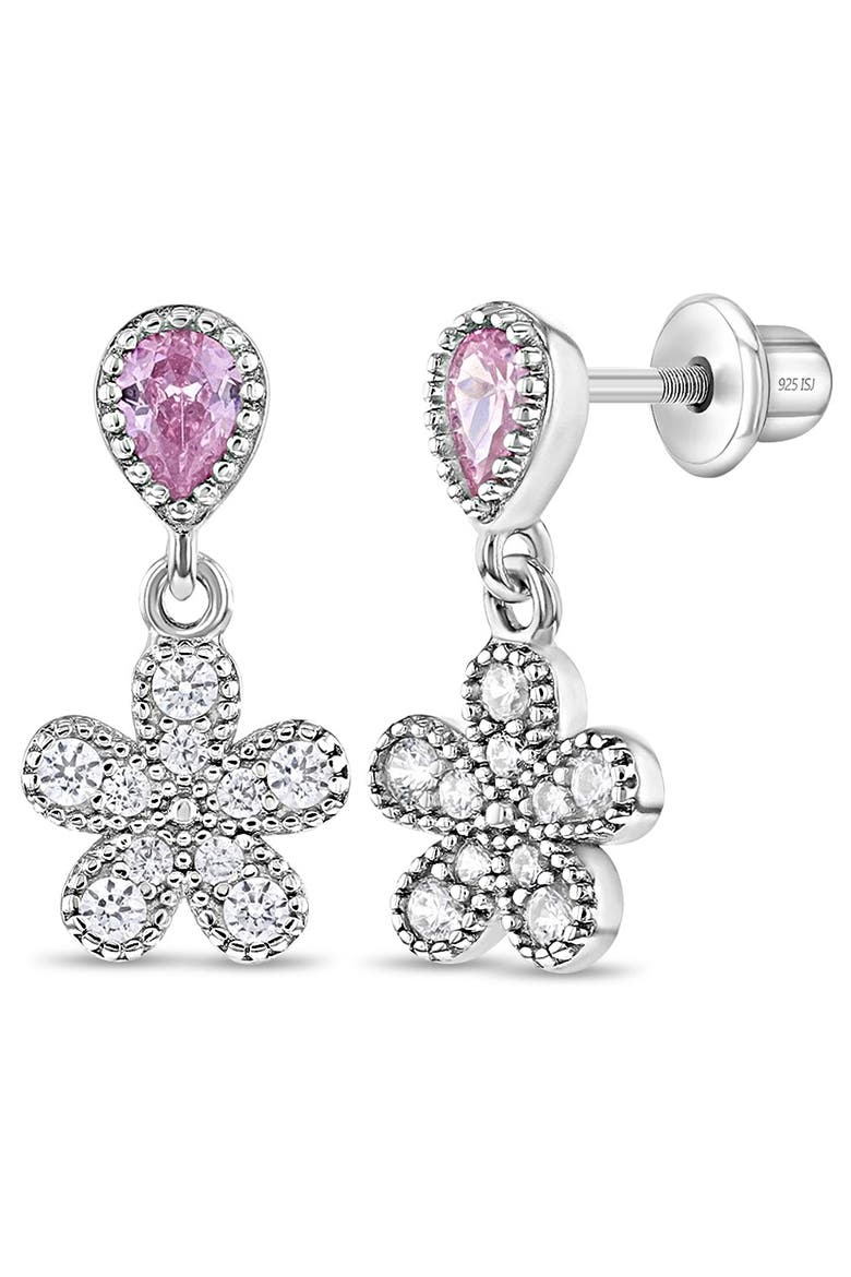 Groovy Cubic Zirconia Flower Dangle Earrings, Main, color, Pink