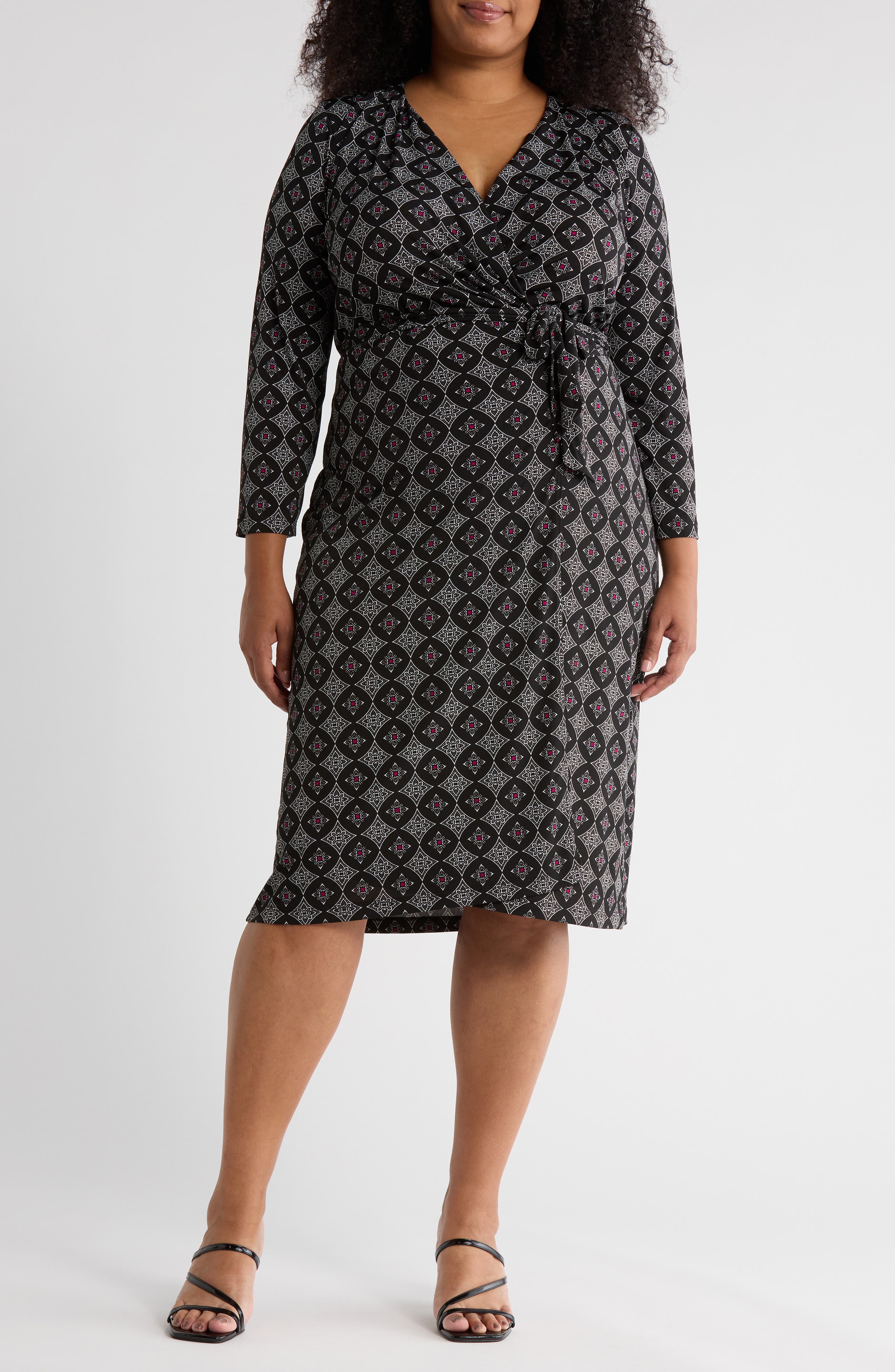 Renee C Geometric Long Sleeve Jersey Wrap Dress