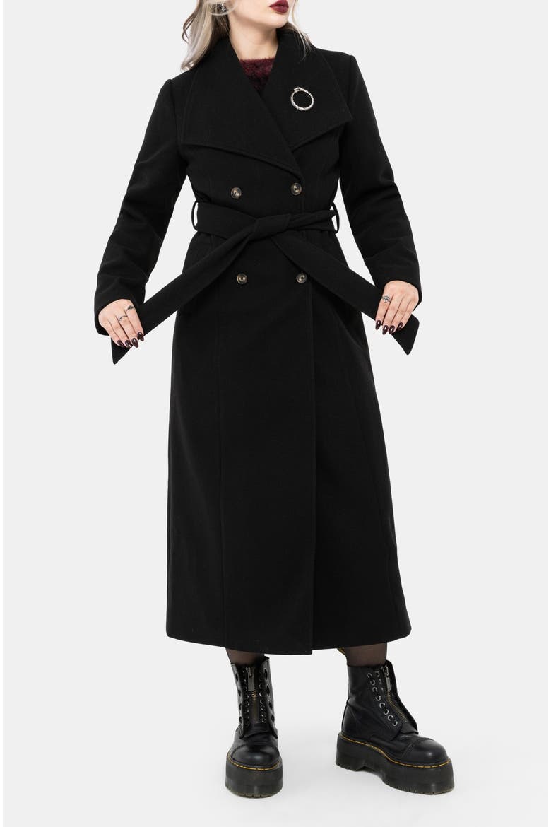 Abyss Tie Waist Double Breasted Coat, Alternate, color, Black