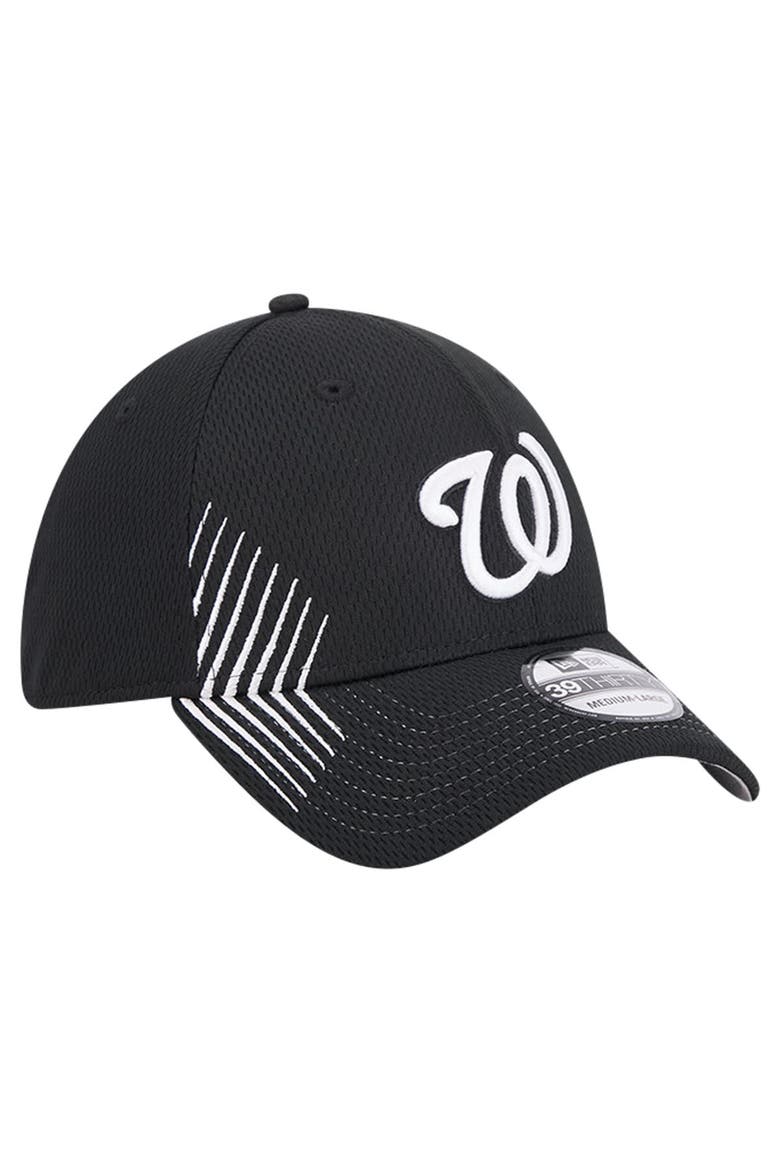 Men's New Era Black Washington Nationals Active Dash Mark 39THIRTY Flex Hat, Alternate, color, Black