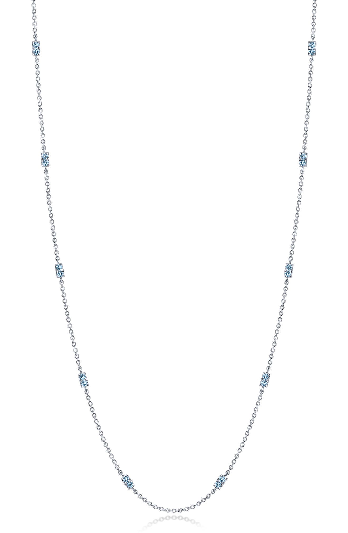 Classic Simulated Blue Topaz Station Necklace