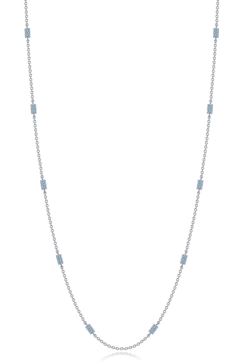 Classic Simulated Blue Topaz Station Necklace, Main, color, LIGHT BLUE