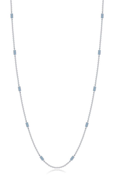 Classic Simulated Blue Topaz Station Necklace