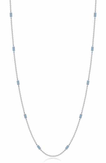 Classic Simulated Blue Topaz Station Necklace