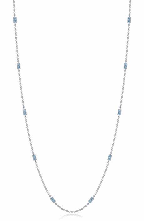 Classic Simulated Blue Topaz Station Necklace