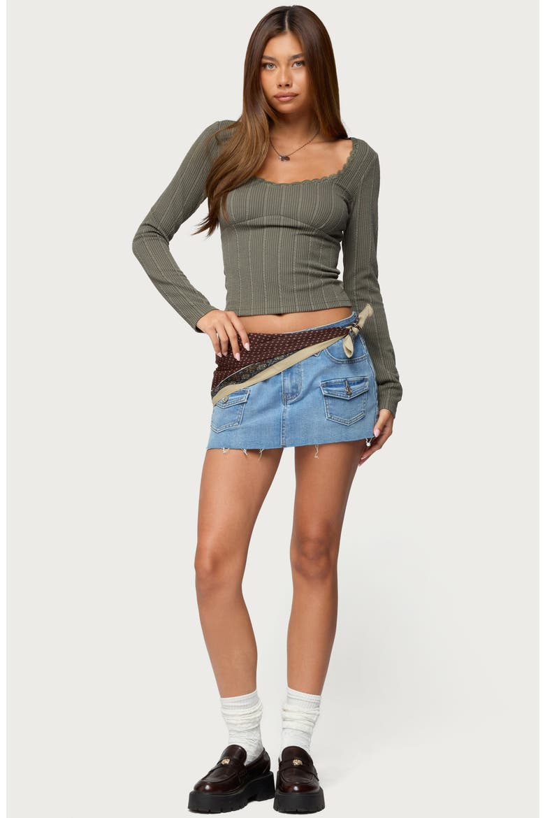 Beatrix Lace Trim Rib Long Sleeve Top, Alternate, color, OLIVE