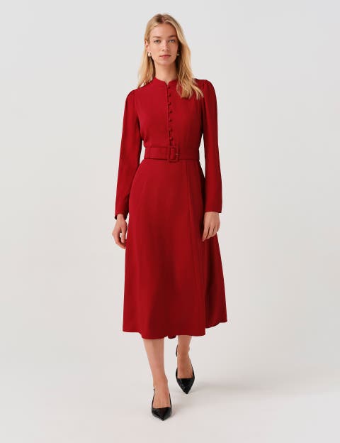 Ria Button Down Belted Midi Dress
