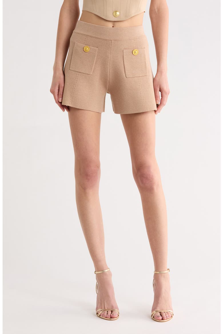 Lottie Knit Shorts, Main, color, DARK CAPPUCCINO/ GOLD