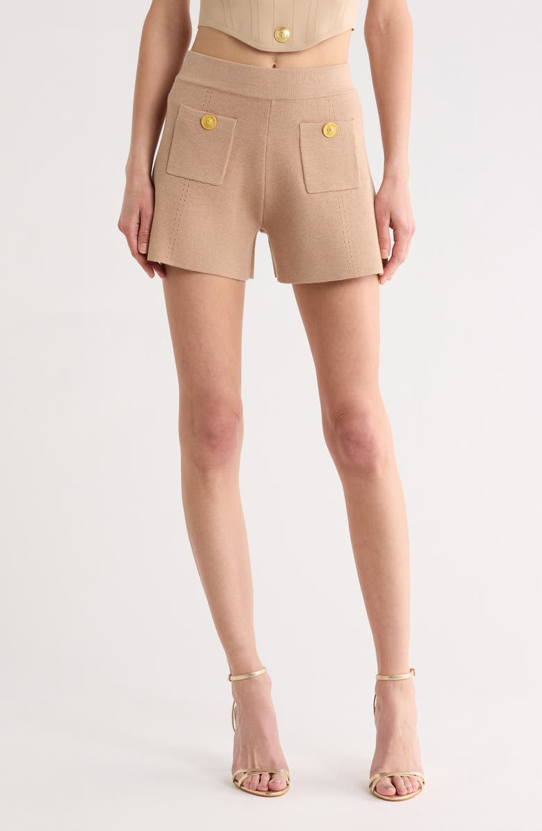L'AGENCE Lottie Knit Shorts, Main, color, Dark Cappuccino/ Gold