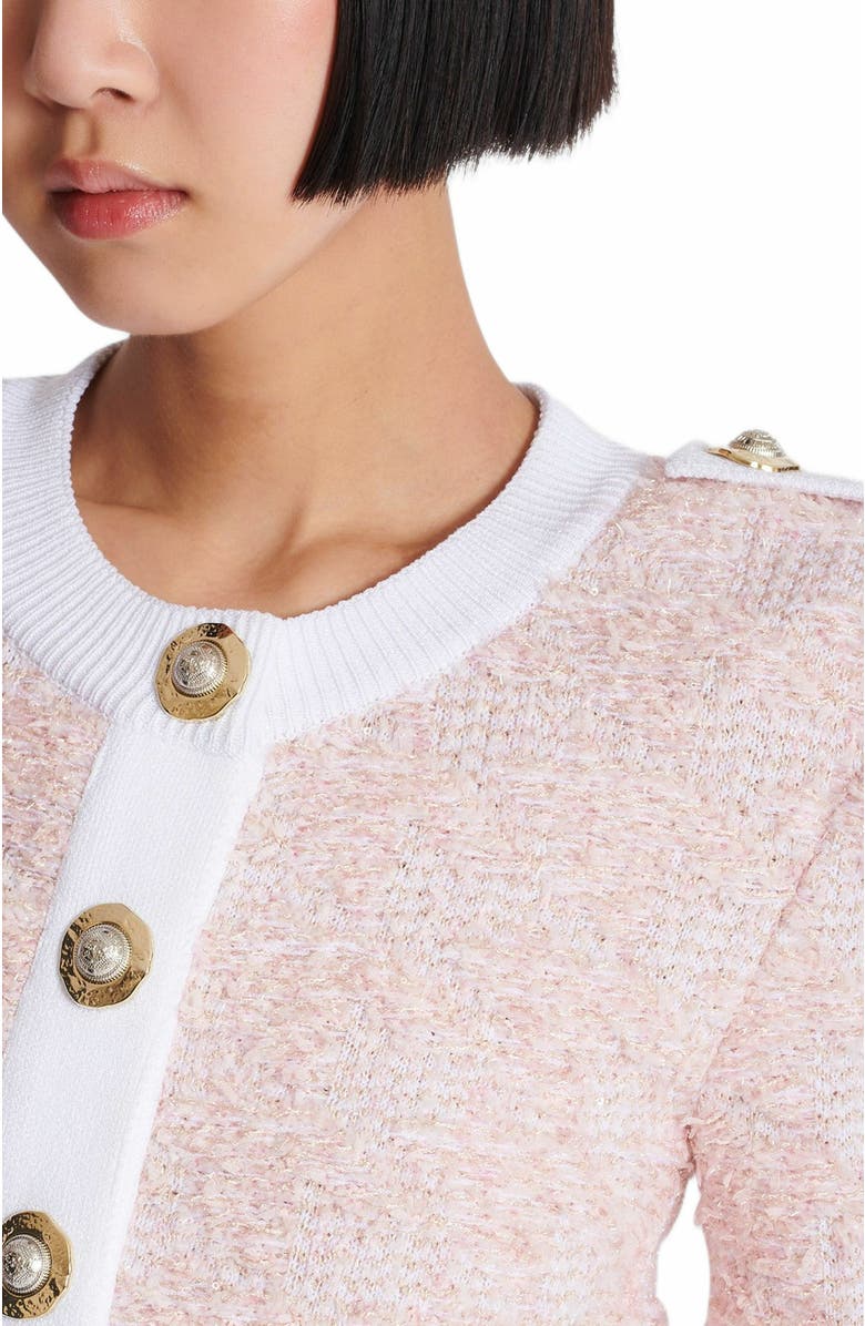 Balmain Short-Sleeved Knit Cardigan, Alternate, color, Pink