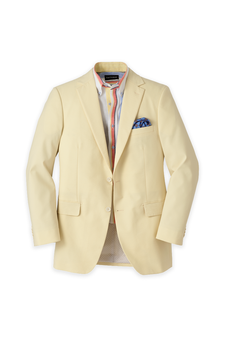 Cotton Blend Seersucker Single Breasted Notch Lapel Sport Coat, Main, color, Light Yellow