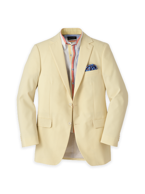 Cotton Blend Seersucker Single Breasted Notch Lapel Sport Coat