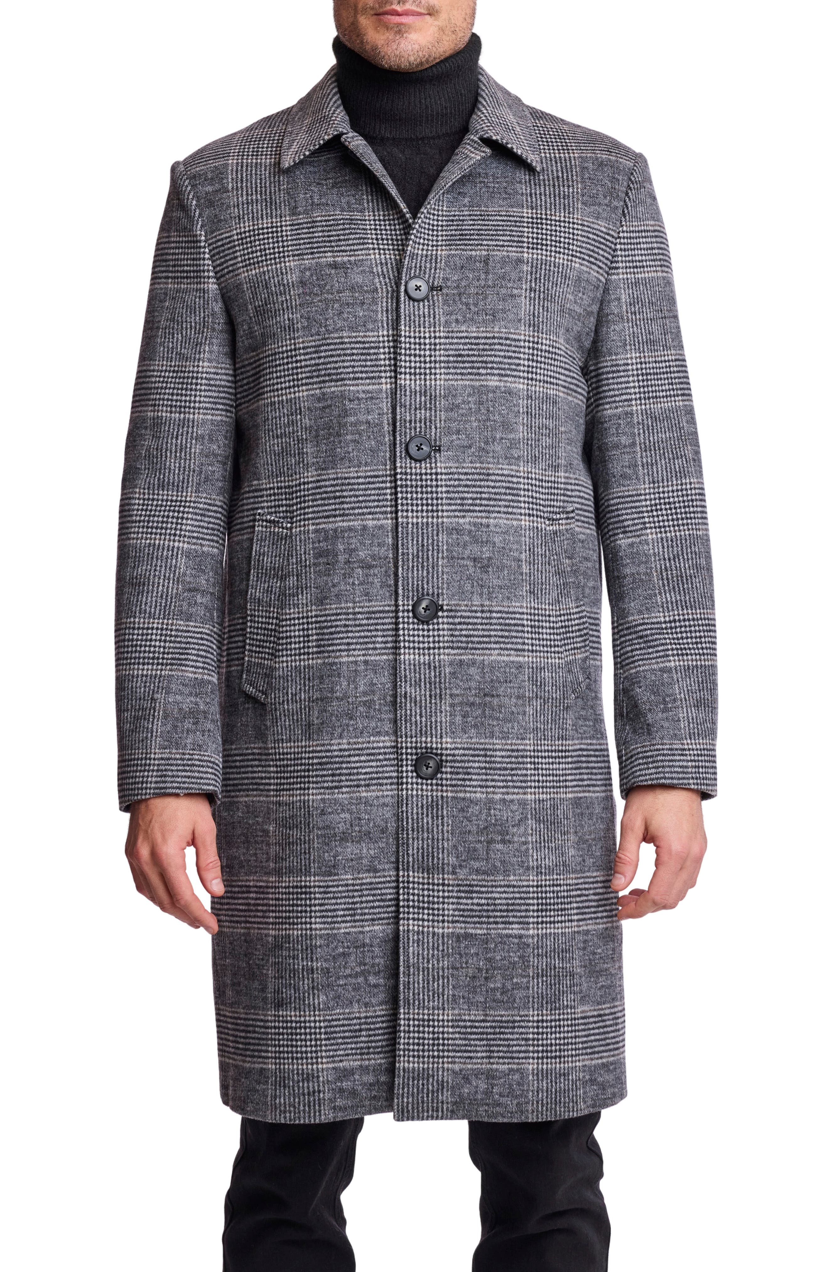 Glen Check Wool Blend Overcoat