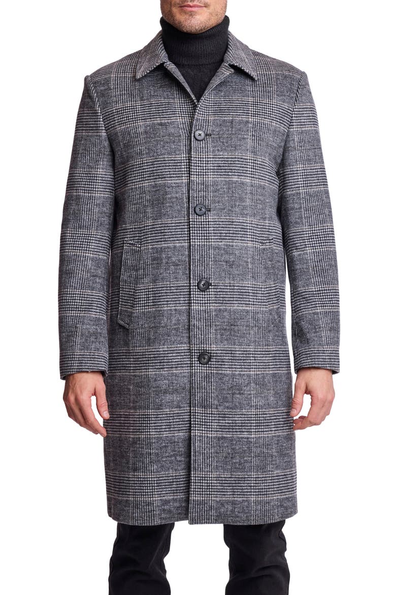 Glen Check Wool Blend Overcoat, Main, color, BLACK AND WHITE CHECK
