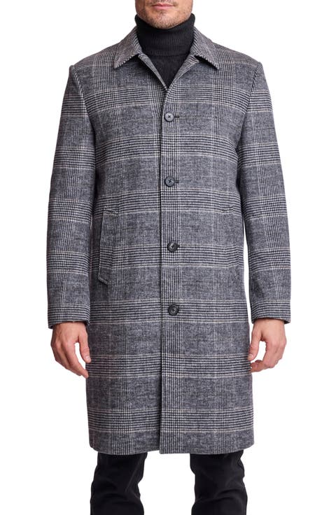 Glen Check Wool Blend Overcoat