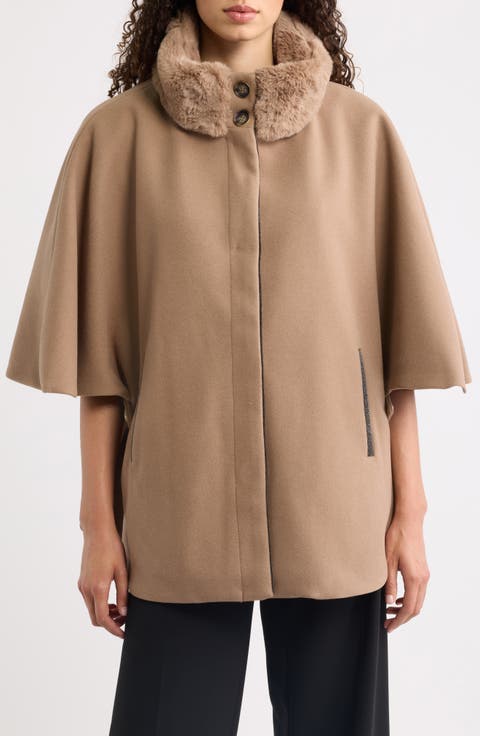 Faux Fur Collar Cape