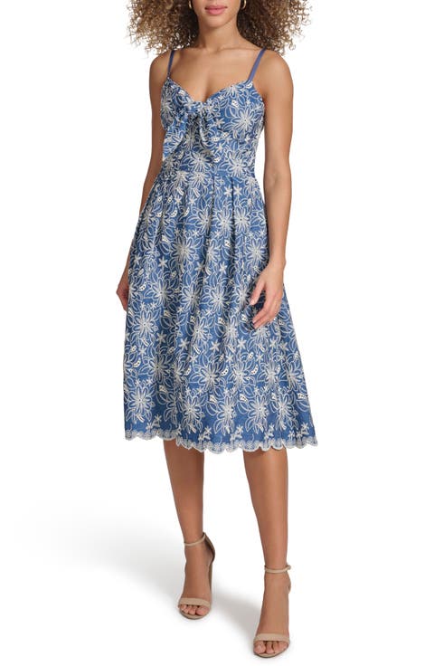 Embroidered Chambray Dress