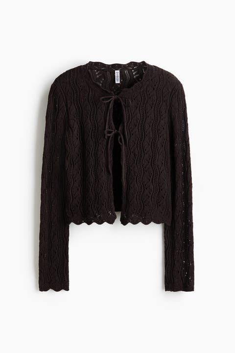 Pointelle-knit Tie-front Cardigan