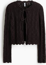 H&M Pointelle-knit Tie-front Cardigan