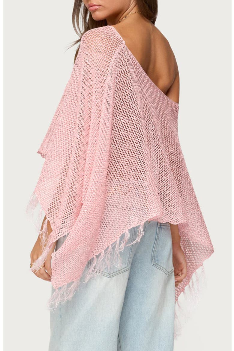 Sequin Fringe Poncho, Alternate, color, PINK