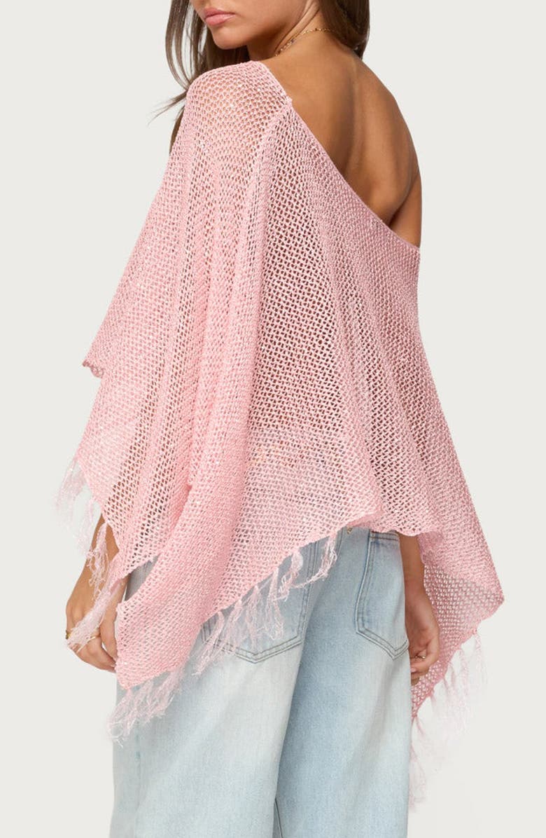 EDIKTED Sequin Fringe Poncho, Alternate, color, Pink
