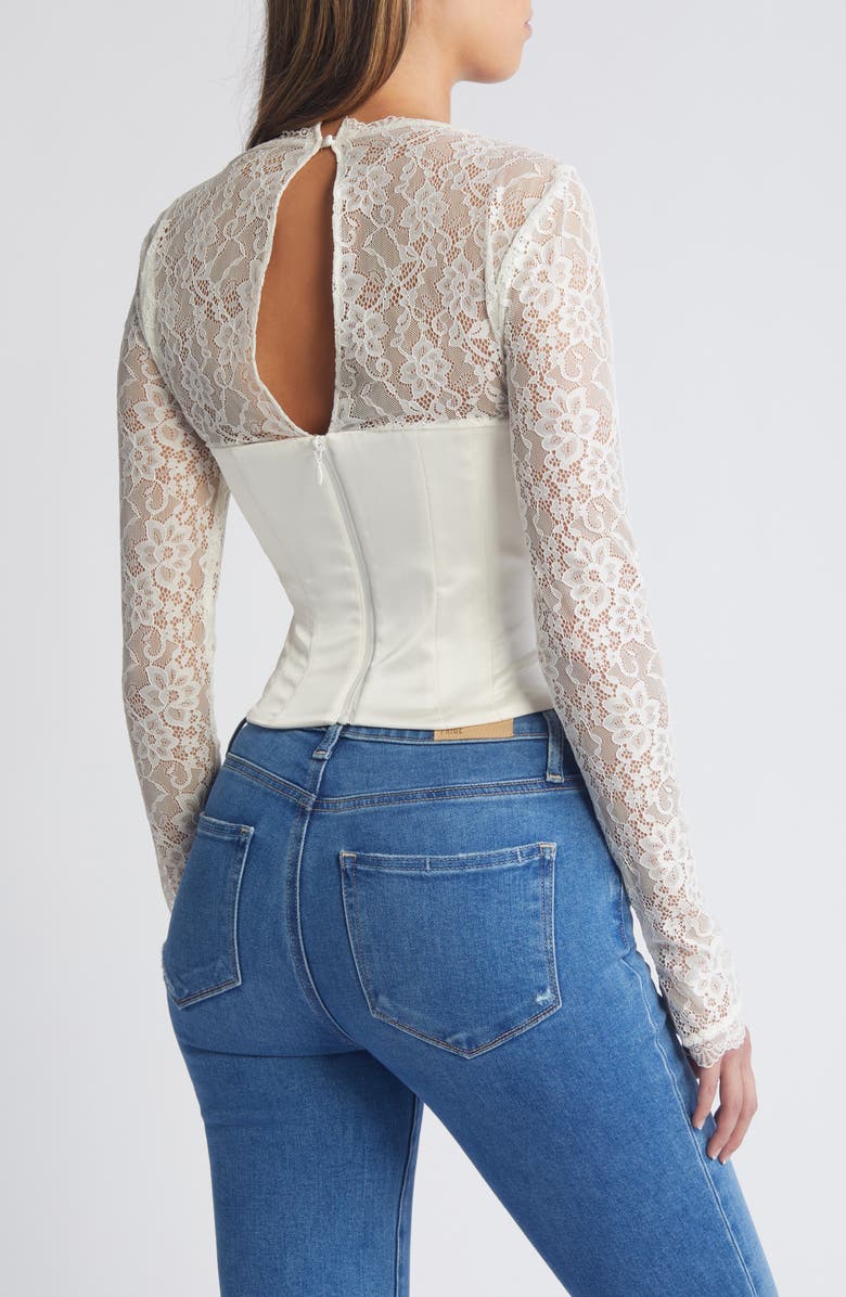 Mistress Rocks Long Sleeve Lace & Satin Corset Top, Alternate, color, Ivory
