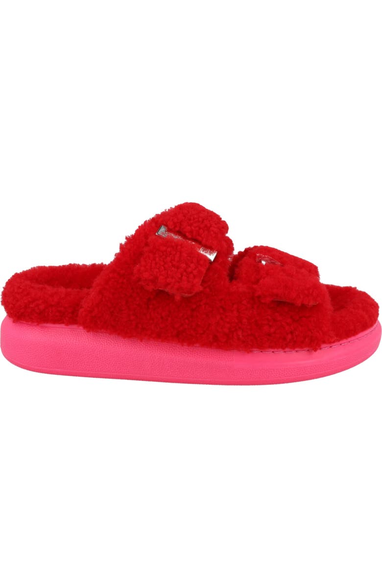 McQueen Genuine Shearling Slide Sandal, Alternate, color, Red Pink Silver