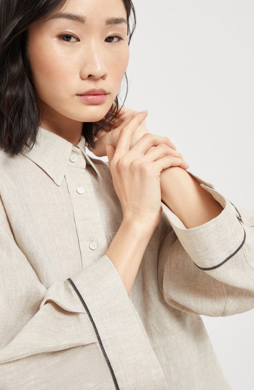 Brunello Cucinelli Cropped Shirt With Monili In Neutral