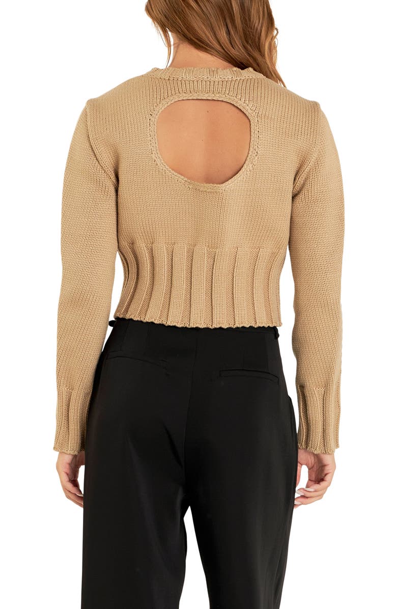 English Factory Cutout Crop Sweater, Alternate, color, Taupe