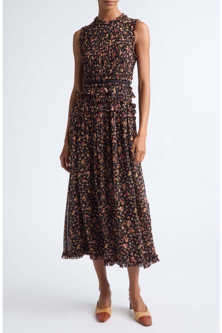 Etta Silk Dress, Main, color, NOIR MILLE FLEUR