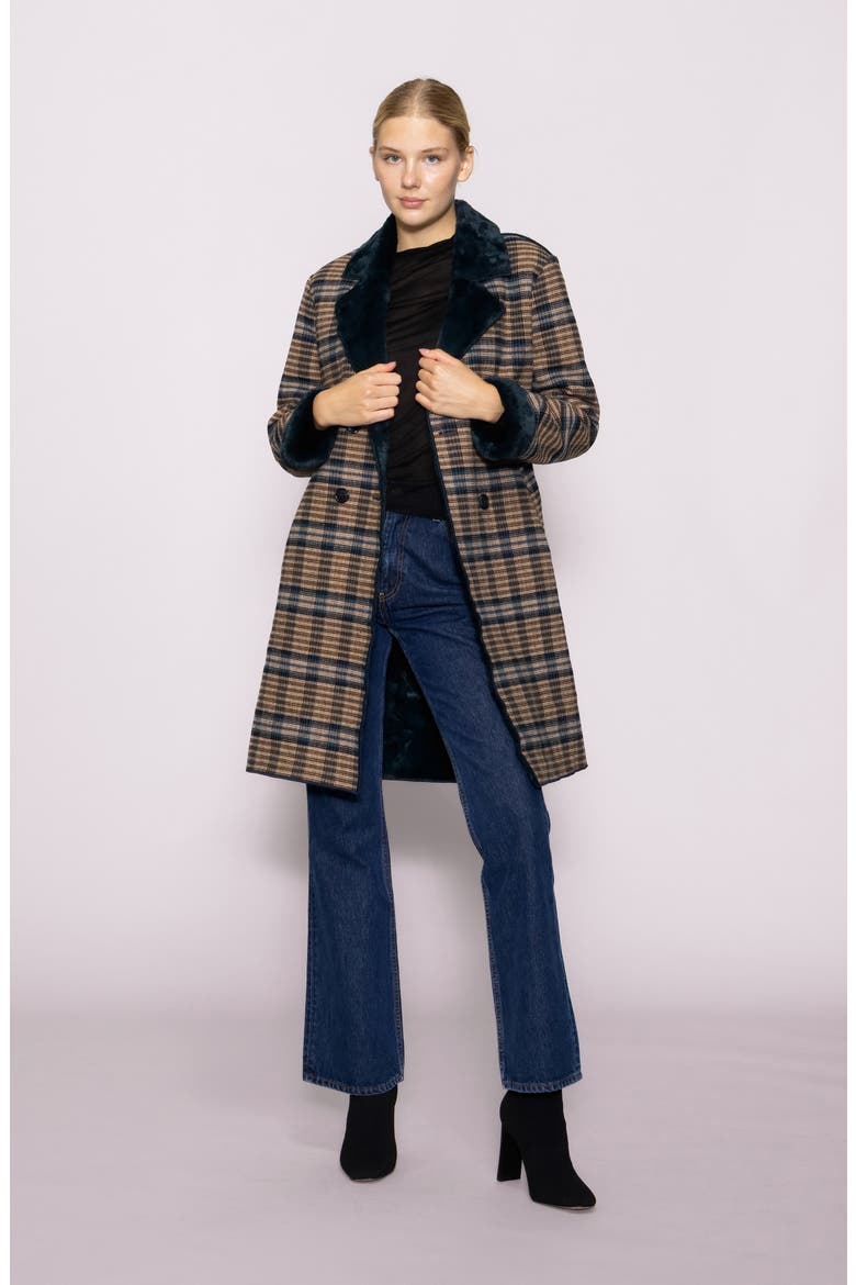 Plaid Faux Fur Topper Coat, Alternate, color, BROWN PLAID