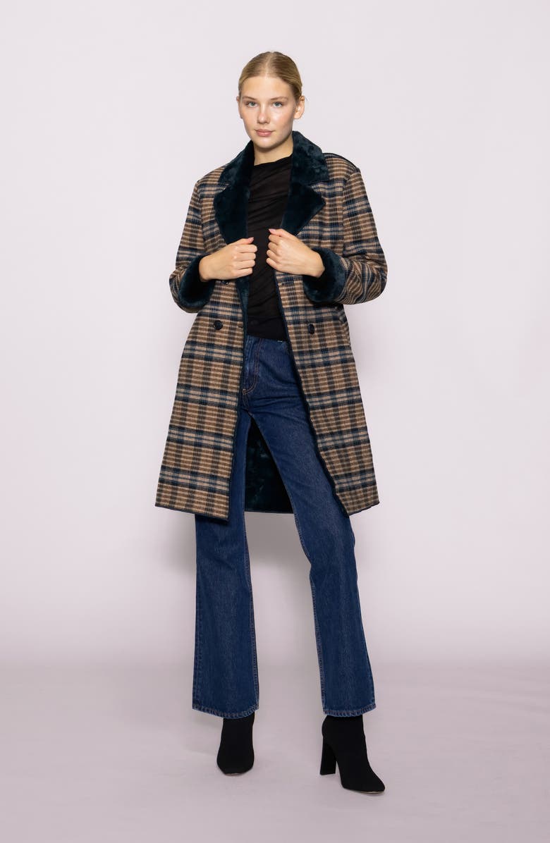 MELLODAY Plaid Faux Fur Topper Coat, Alternate, color, Brown Plaid
