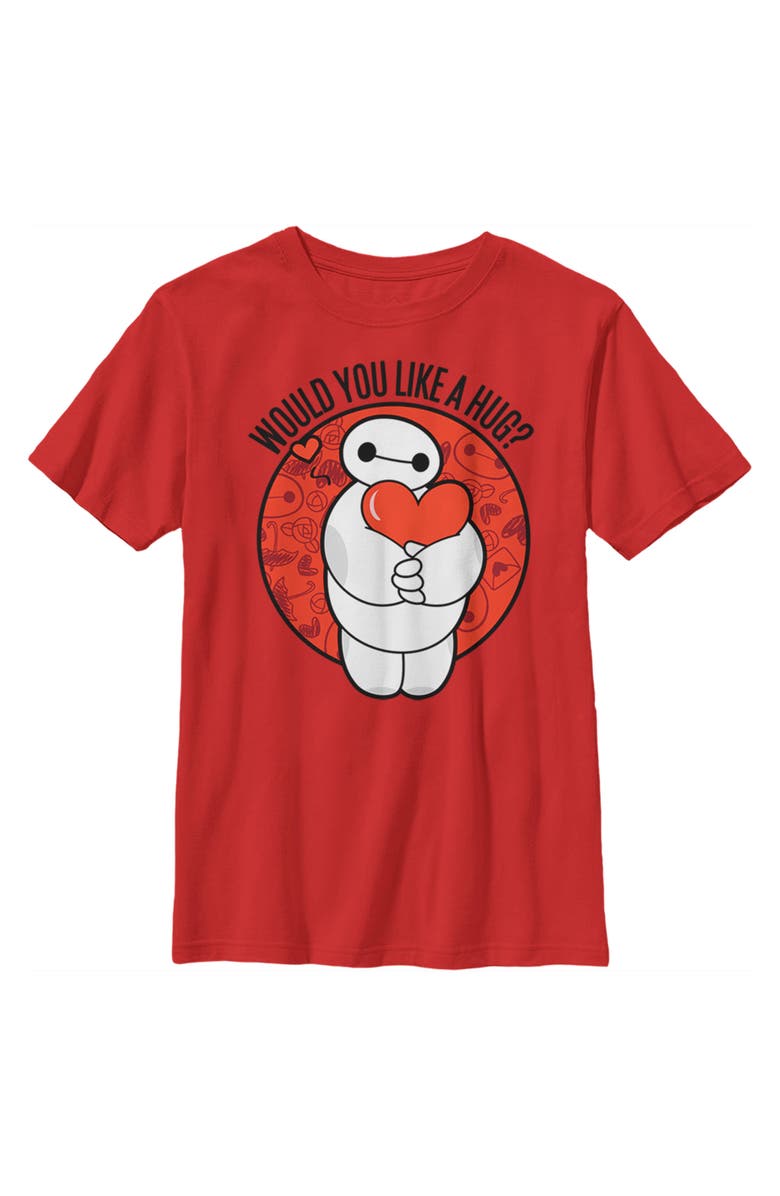 Big Hero 6 Boy's Big Hero 6 Valentine's Baymax Likes Hugs Graphic T-Shirt, Main, color, Red