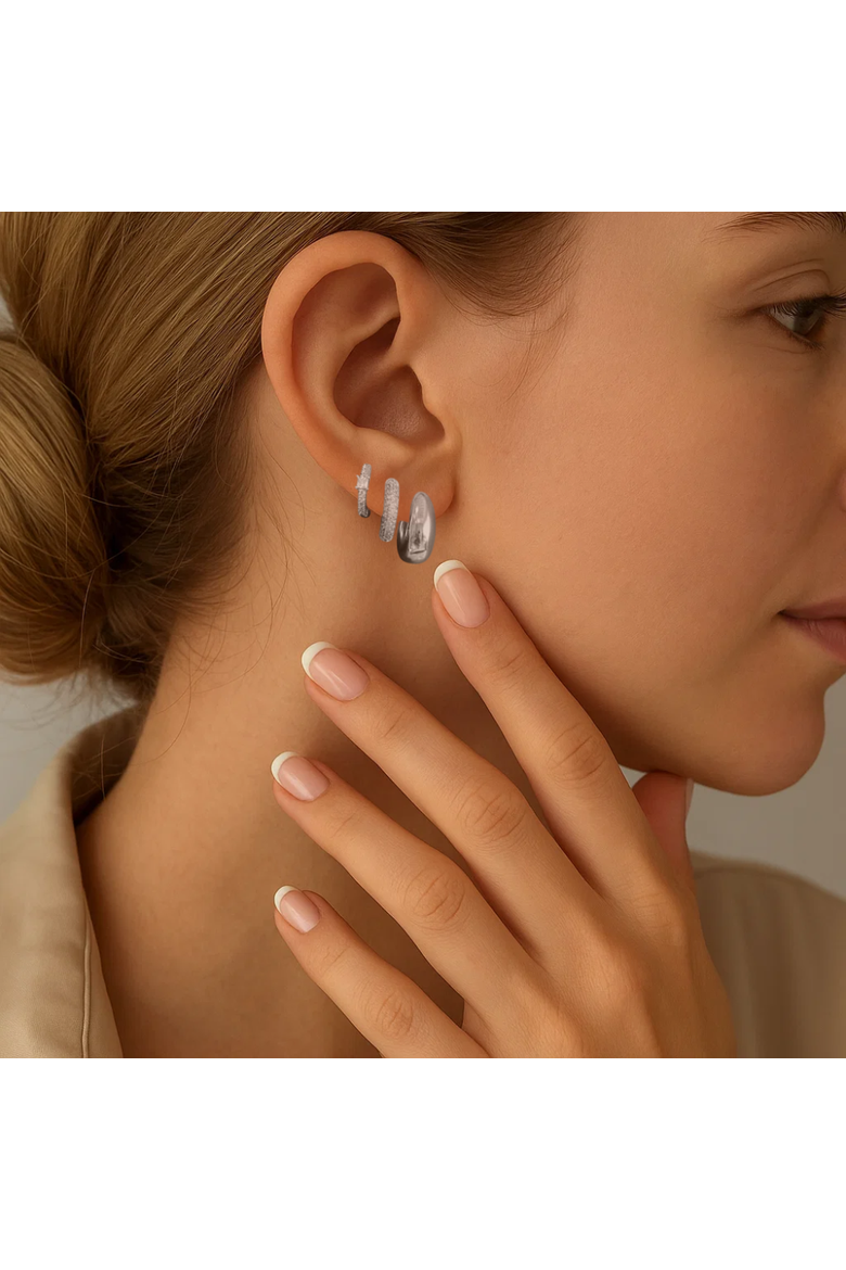 Dainty Huggie Hoop Earrings -3 Pairs, Alternate, color, Silver