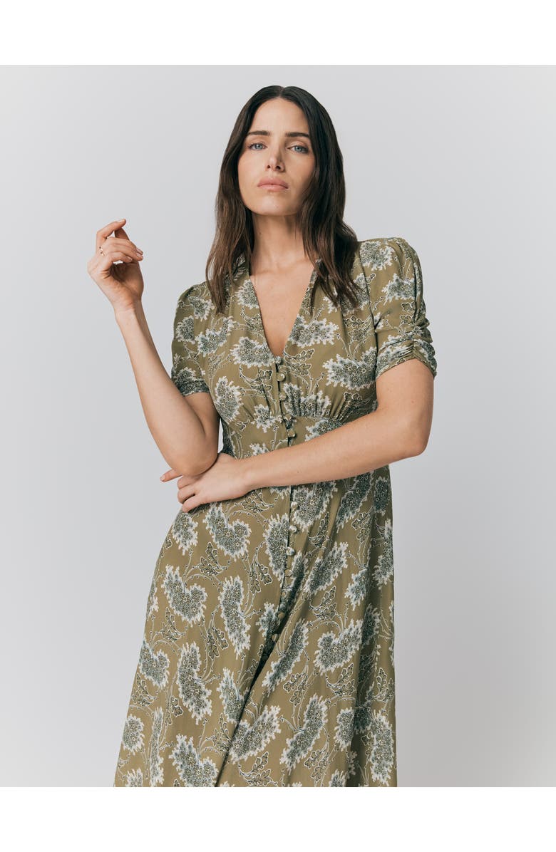 Ghost London Flo Floral Midi Tea Dress, Alternate, color, Olive Cluster Floral