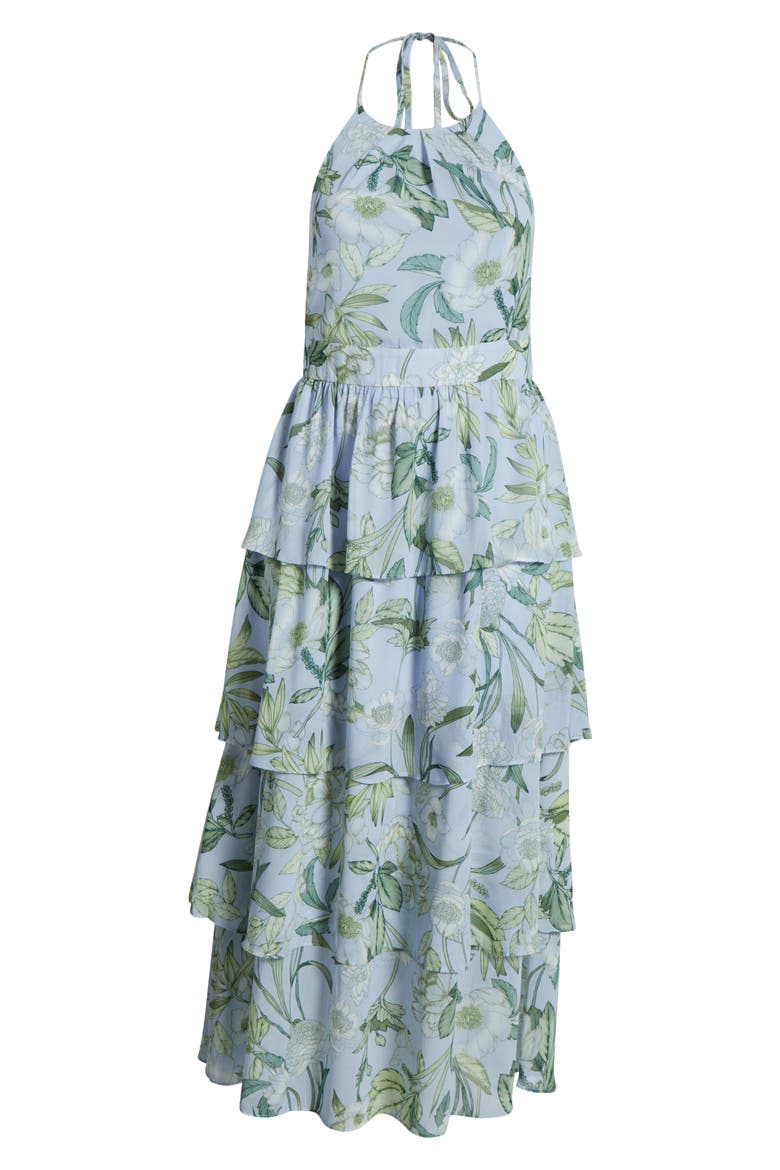 Serenade Tiered Halter Maxi Dress, Alternate, color, BLUE/ WHITE/ GREENS