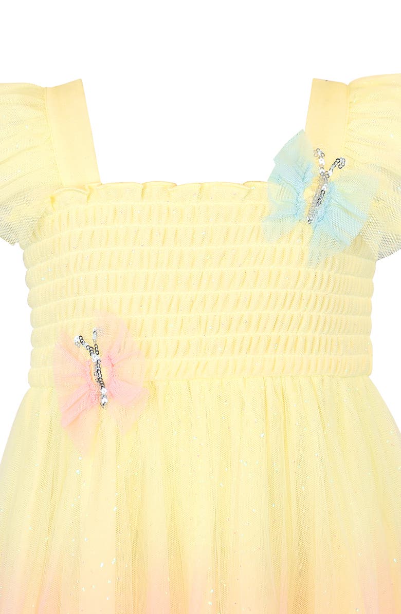 Zunie Kids' Butterfly Appliqué Mesh Dress, Alternate, color, Yellow