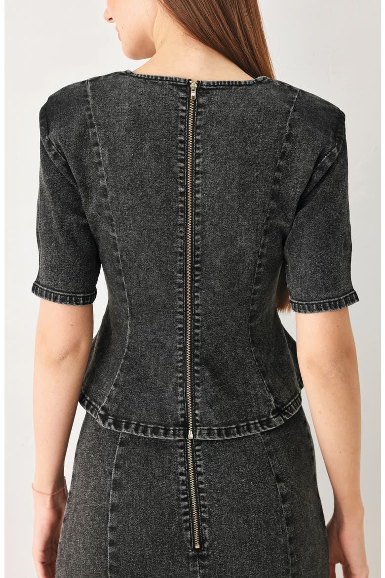 Sweetheart Neck Peplum Denim Top, Alternate, color, BLACK