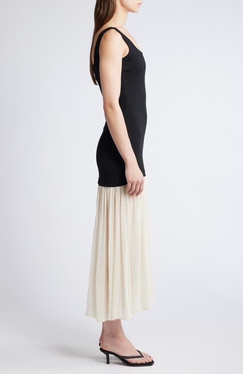 Pixie Market Gia Chiffon Hem Tank Dress Black/white In Black