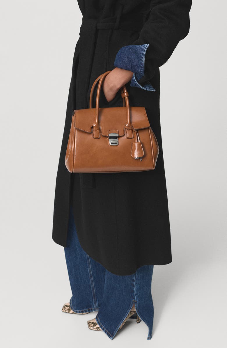 MANGO Wool Blend Wrap Coat, Alternate, color, Black