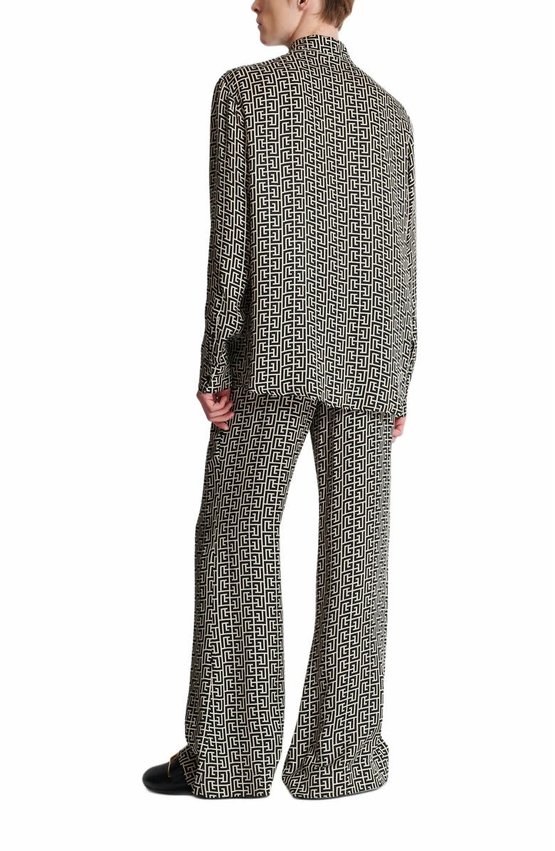 Balmain Monogrammed Flowing Shirt, Alternate, color, Black