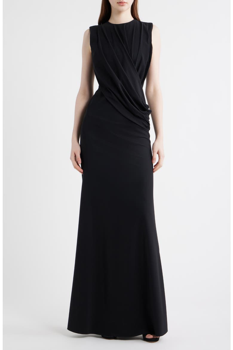 Frozy Ruched Sleeveless Gown, Main, color, 37 BLACK