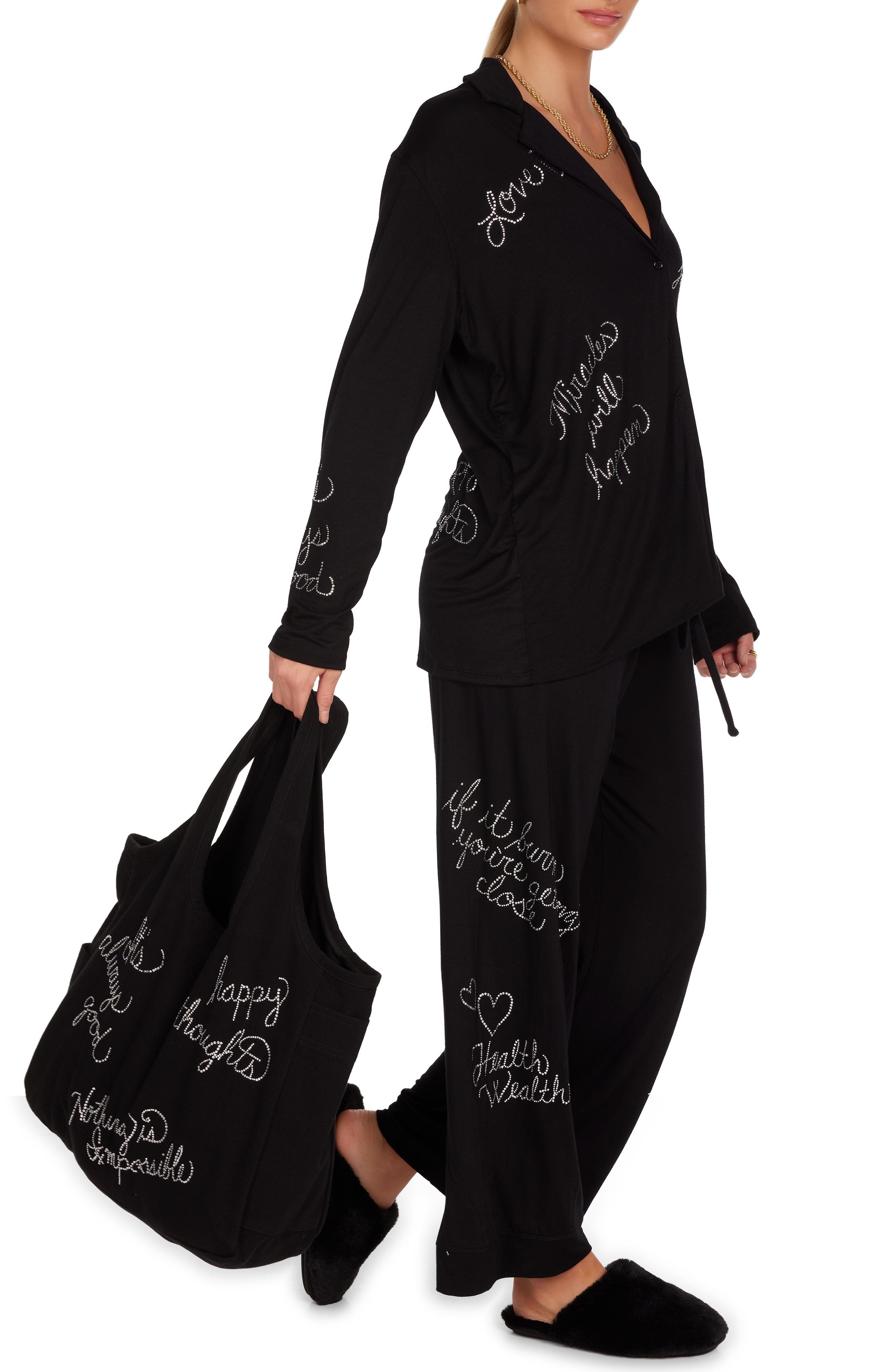 Lauren Moshi Taylor Crystal Affirmations Canvas Tote Bag, Alternate, color, Black