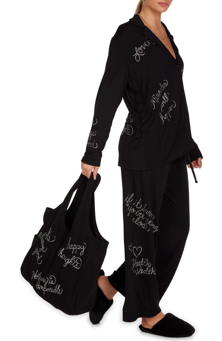 Lauren Moshi Taylor Crystal Affirmations Canvas Tote Bag, Alternate, color, Black