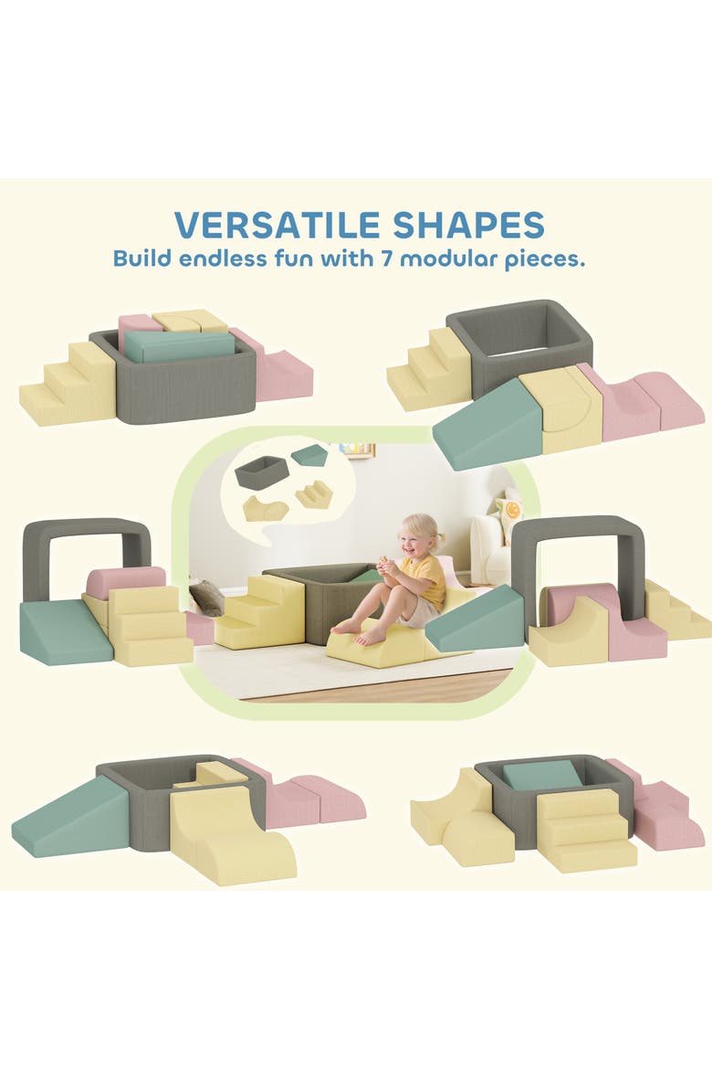7-Piece Modular Foam Baby Climbing Blocks with 28D High-Density Foam, Corduroy Covers, Indoor Activity Set for 3-6, Multicolor, Alternate, color, Multicolor