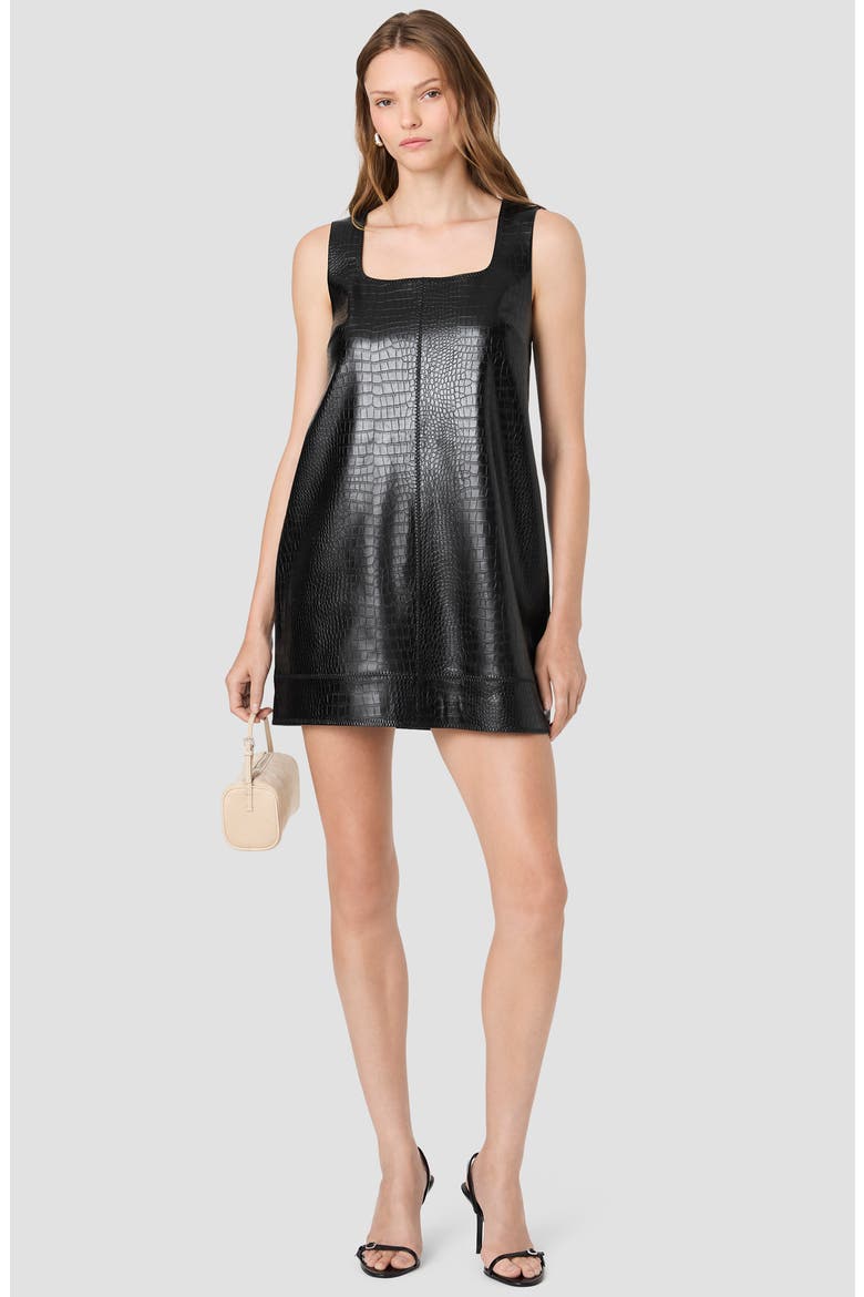 Croc Embossed Trapeze Minidress, Alternate, color, BLACK