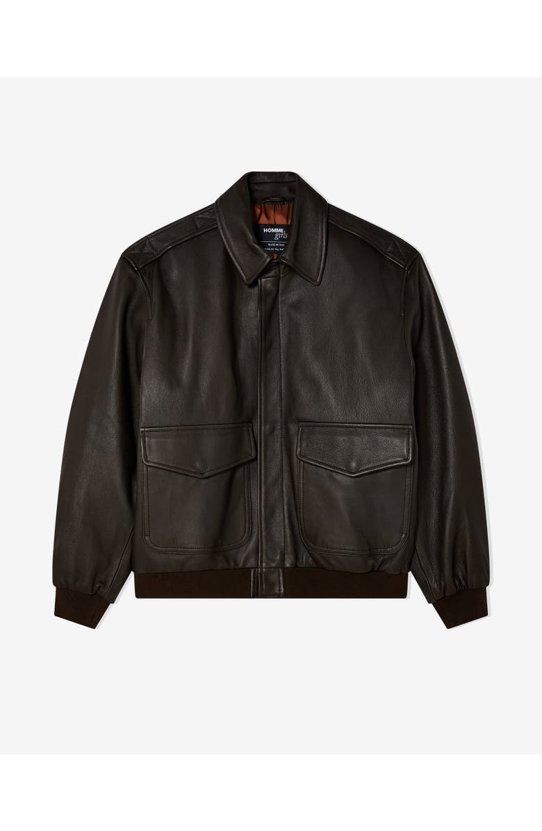 Hommegirls Leather Bomber Jacket, Alternate, color, Dark Brown